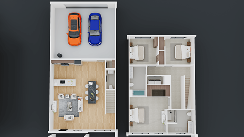Floor plan for 3 beds, 2.5 baths, 1598 sqft
